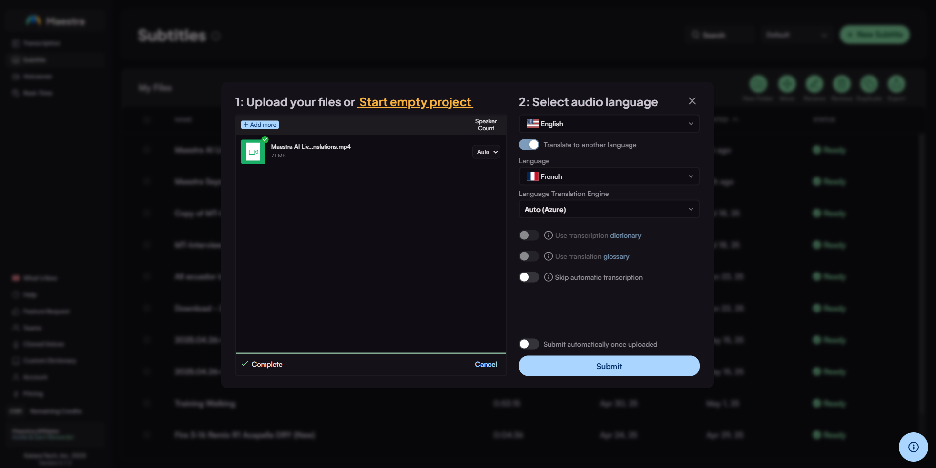 Upload settings